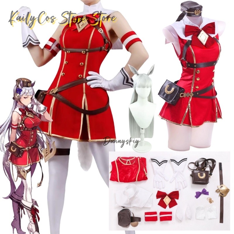 Anime Cosplay With Red Hair - Peruka, kapelusz, uszy, ogon, czerwony strój,